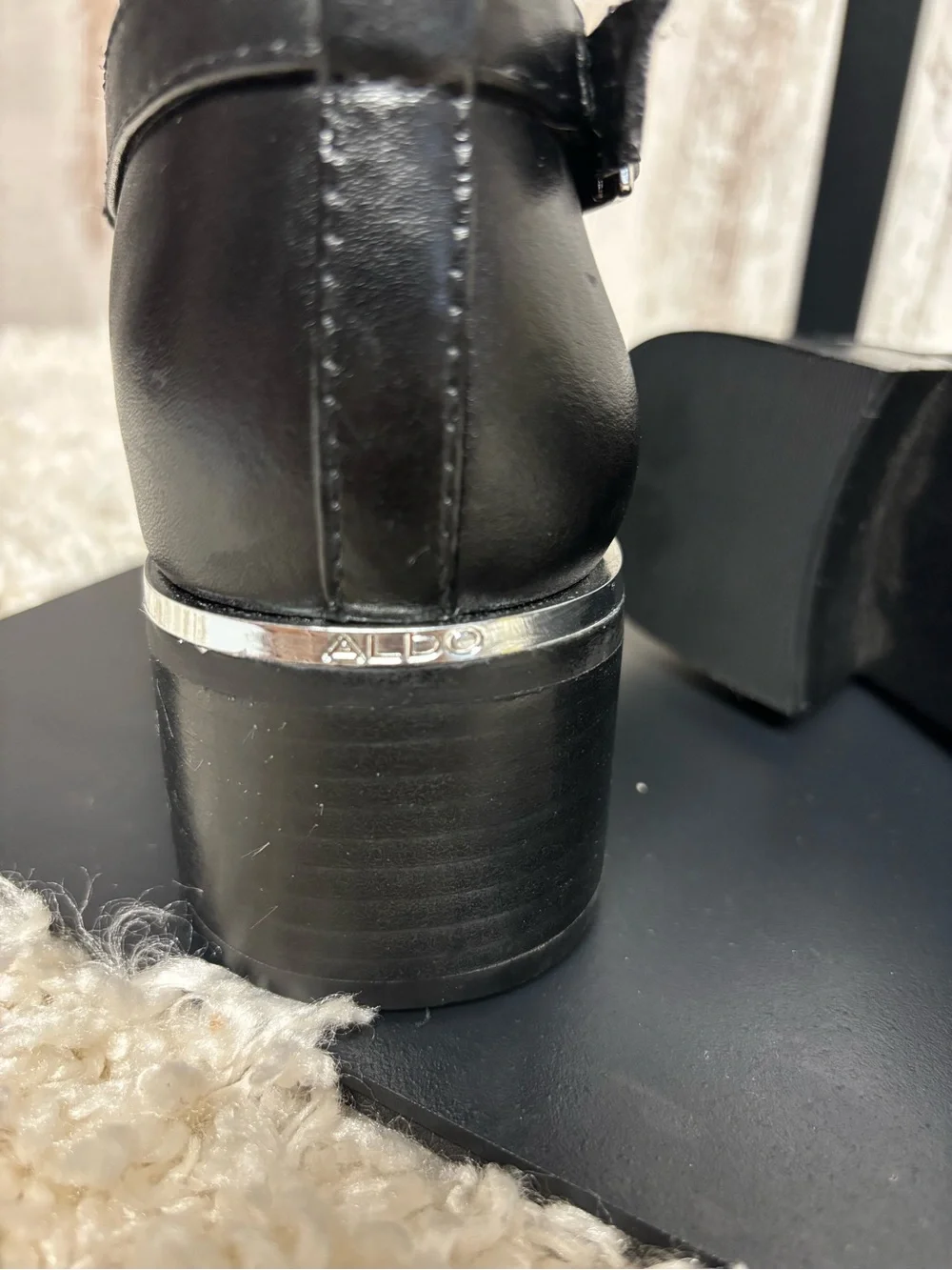 Aldo Black Ankle Booties with Silver Buckle Accent